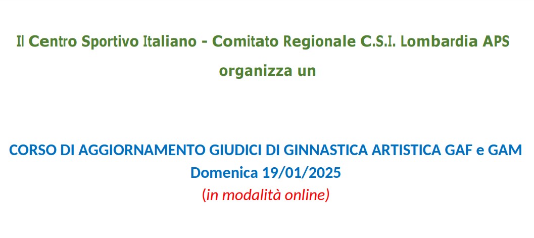 CORSO DI AGGIORNAMENTO GIUDICI DI GINNASTICA ARTISTICA GAF e GAM